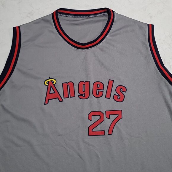 Mike Trout Basketball Style Jersey Gray MLB Los Angeles Anaheim Angels Size XL - Picture 7 of 7